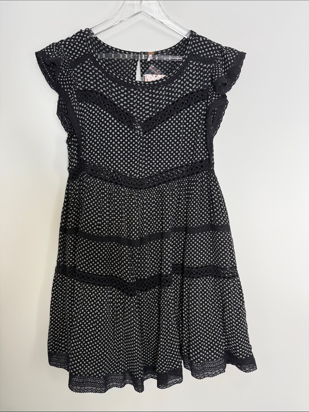 Free People Black Mini Dress with White Polka Dots